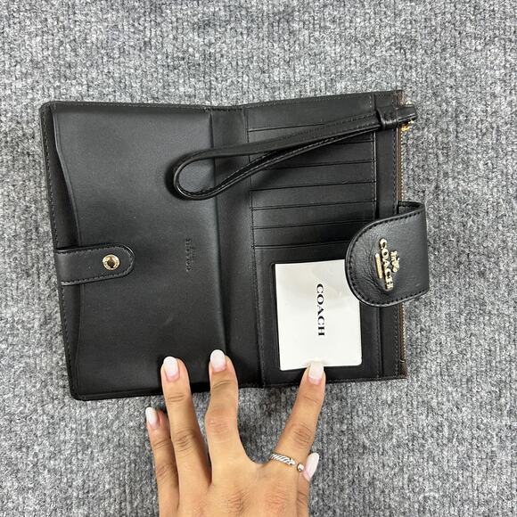 Coach Tech Phone Wallet Signature Canvas Brown Leather Wristlet Card Case - Picture 7 of 11